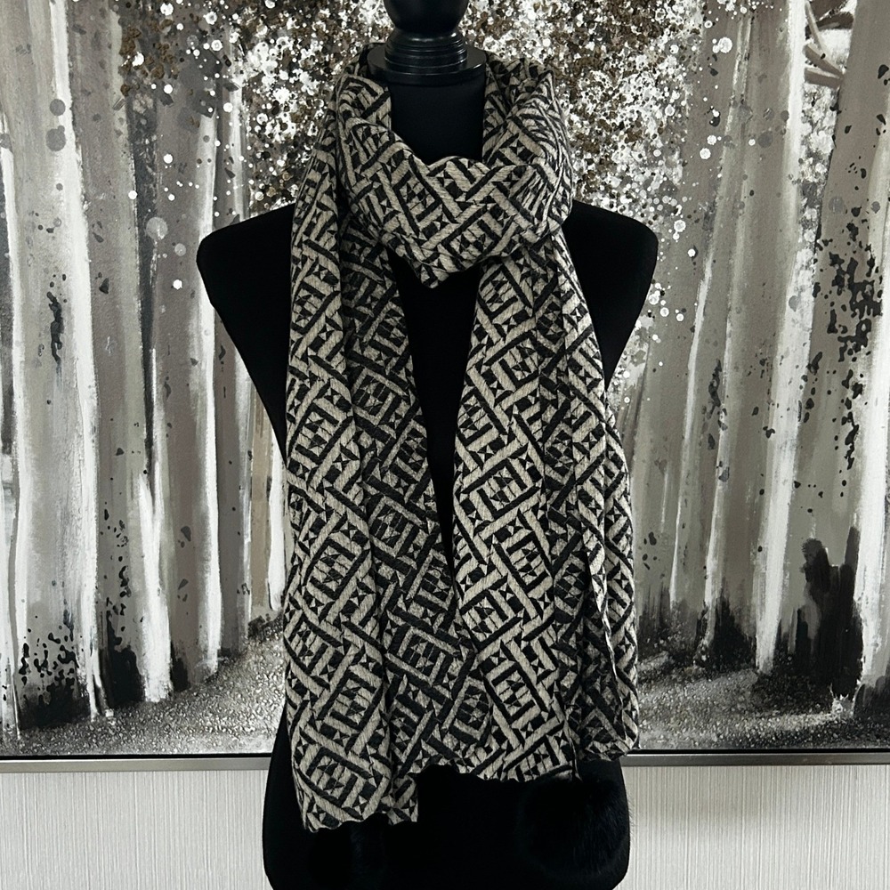 Sky‎ Cashmere Womens Black Gray Cream Scarf Pashmina